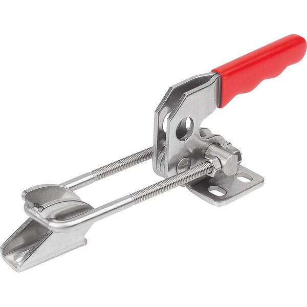 Latch-Action Clamp Horizontal With Fixed Jaw L1=49, 8, Stainless Steel Bright, Comp:Plastic Comp:Red